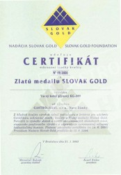 Zlatá medaila SLOVAK GOLD 2001